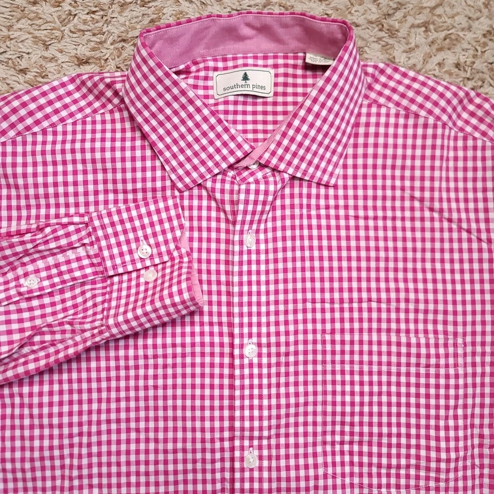 Southern Pines Pink Plaid Men Sz XL Long‎ Sleeve Button Up Shirt